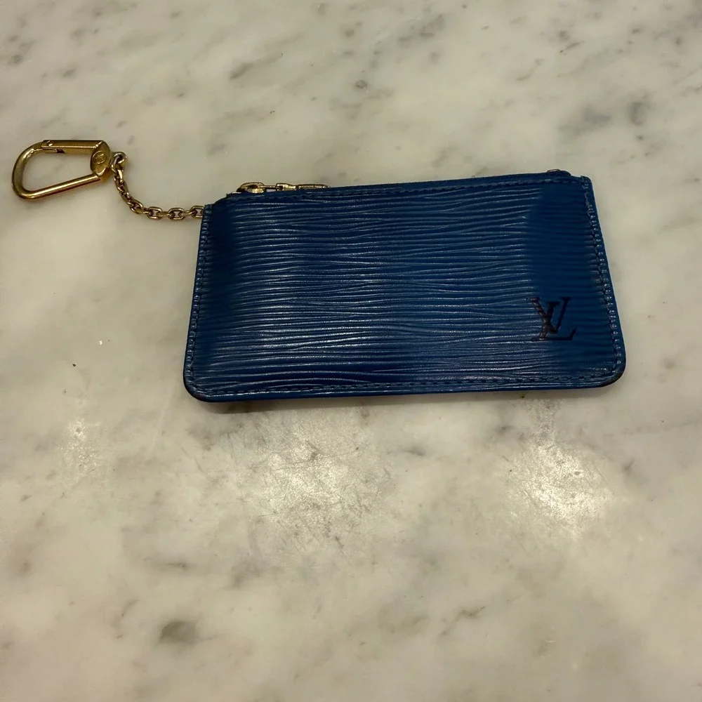 Louis Vuitton Epi Leather Cles Key Pouch Blue Gold Hardware Made in Spain